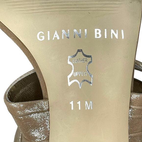Gianni Bini Gold Strappy Heels Leather Made In Brazil Size 11M Shimmer Gold - Picture 3 of 13